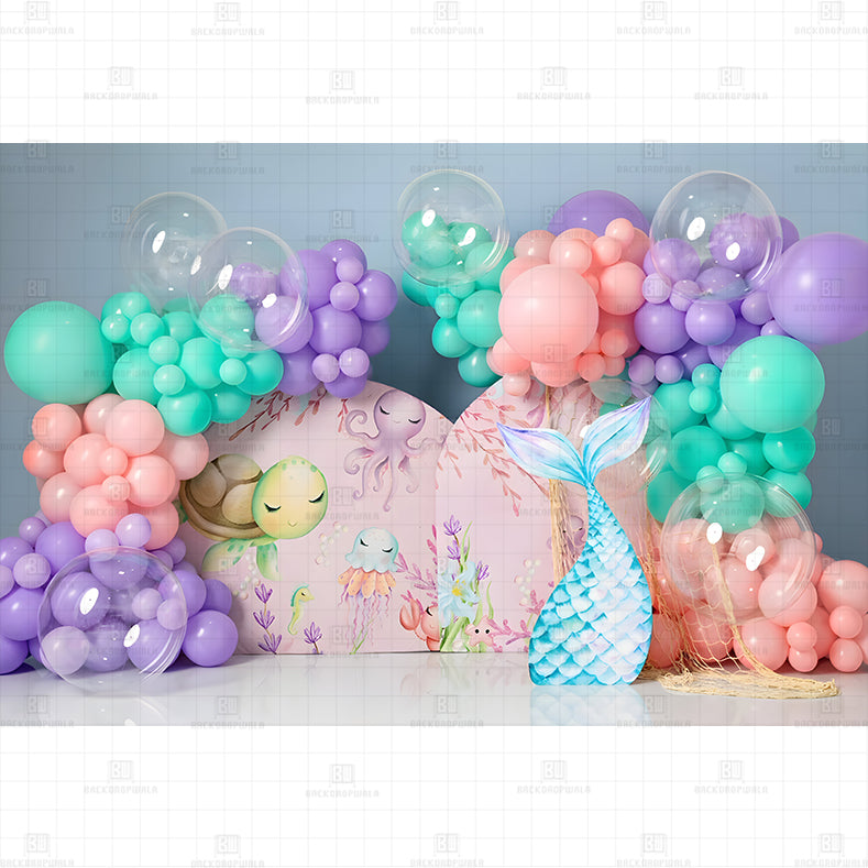 Mermaid Theme Birthday Printed Baby Backdrop