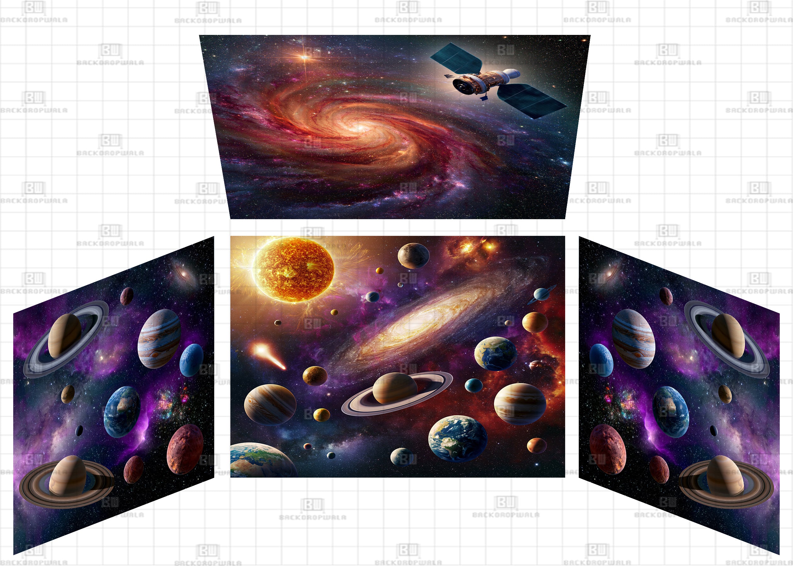 Space Satellite & Orbit Theme Ganesh Pandal Backdrop
