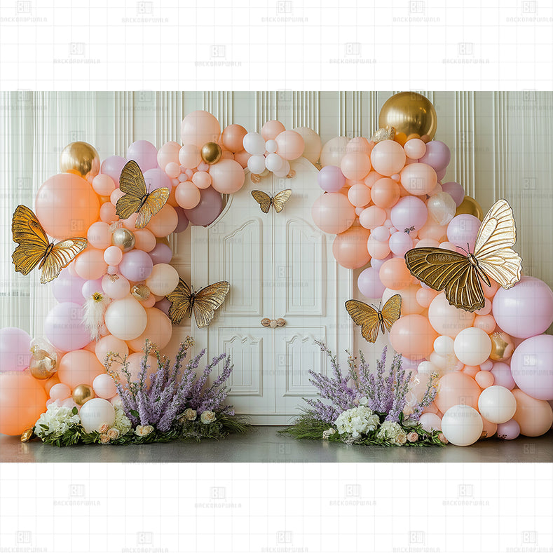 Golden Butterfly Birthday Printed Baby Backdrop