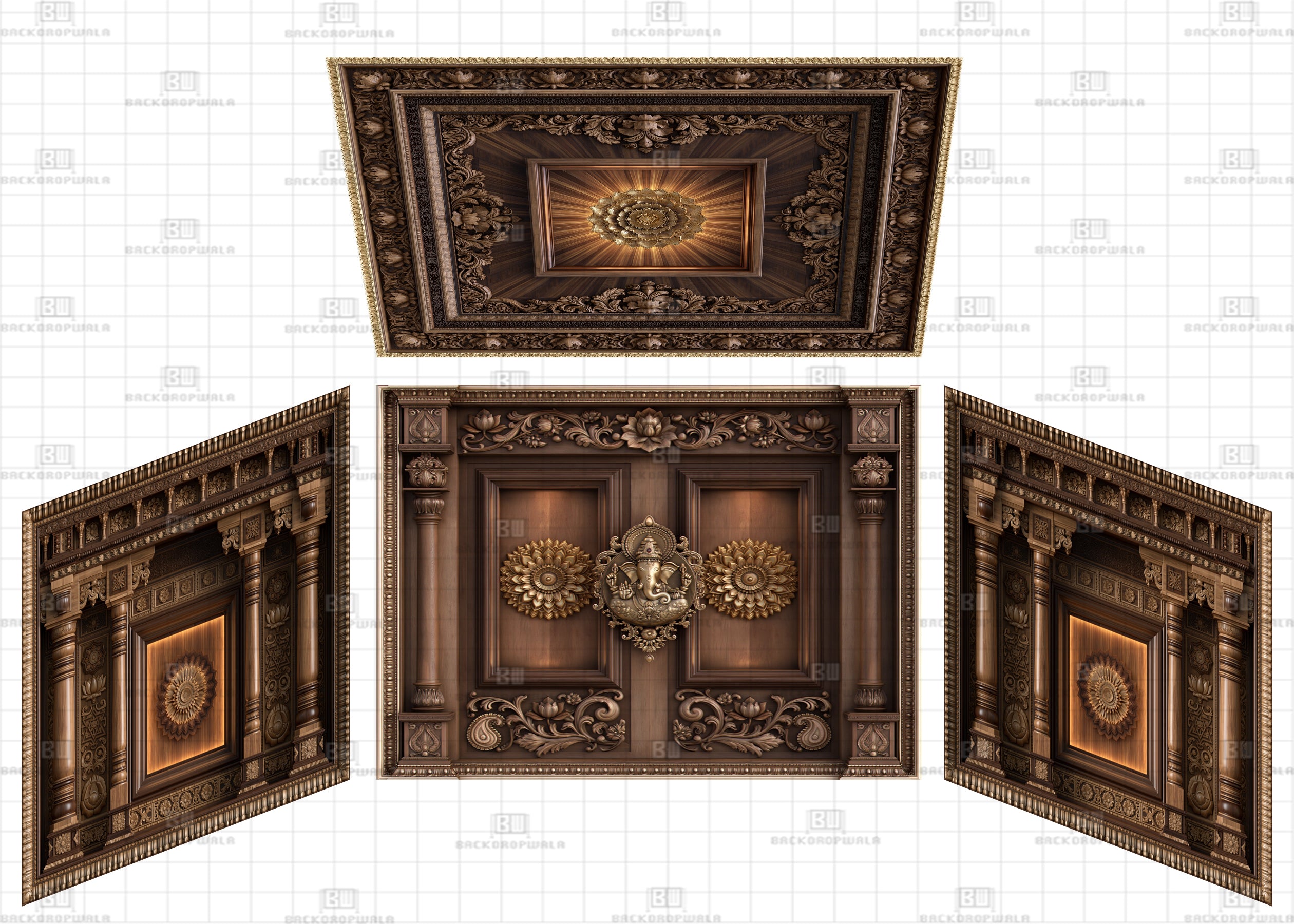 Heritage Wooden Mandap Theme Ganesh Pandal Backdrop