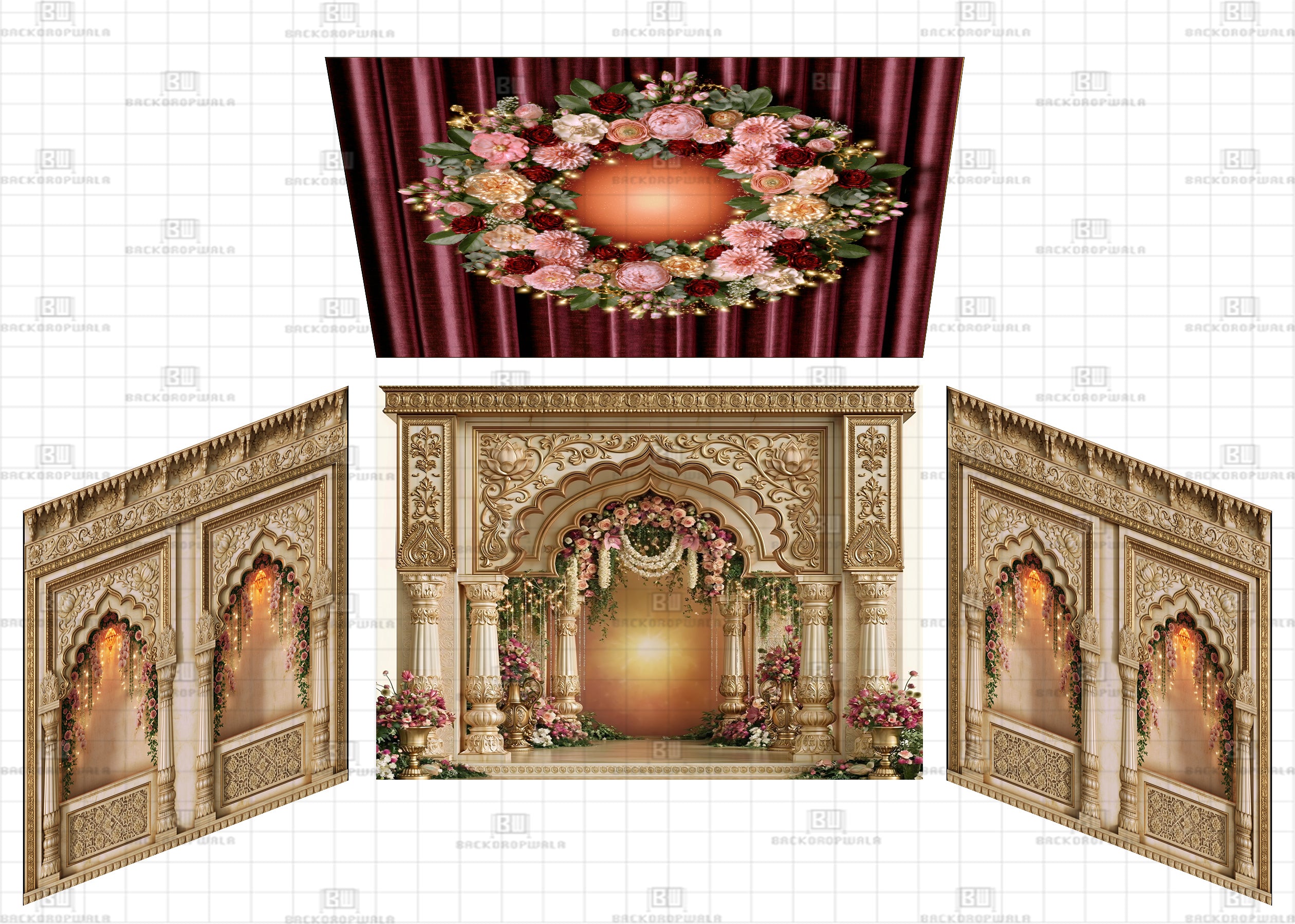 Imperial Archway Floral Sanctum Theme Ganesh Pandal Backdrop