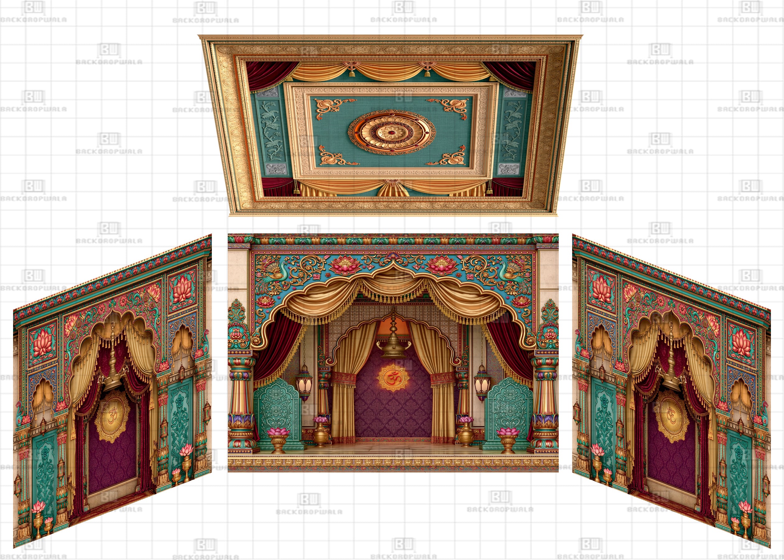 Imperial Indian Heritage Shrine Theme Ganesh Pandal Backdrop