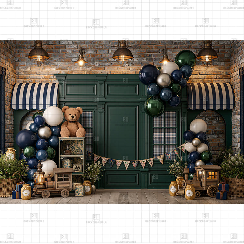 Green Teddy Fun Birthday Printed Baby Backdrop