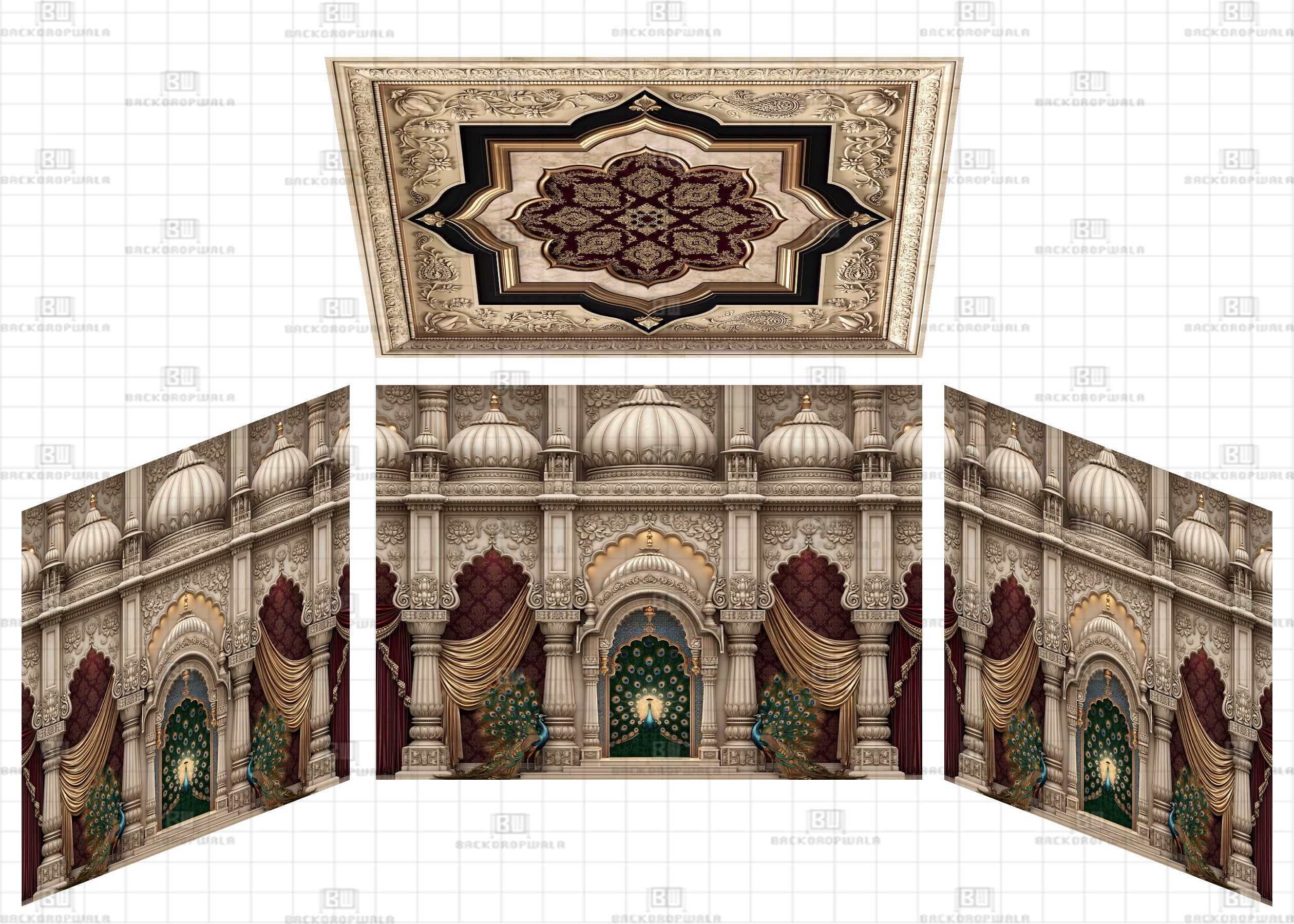 Regal Peacock Archway Theme Ganesh Pandal Backdrop