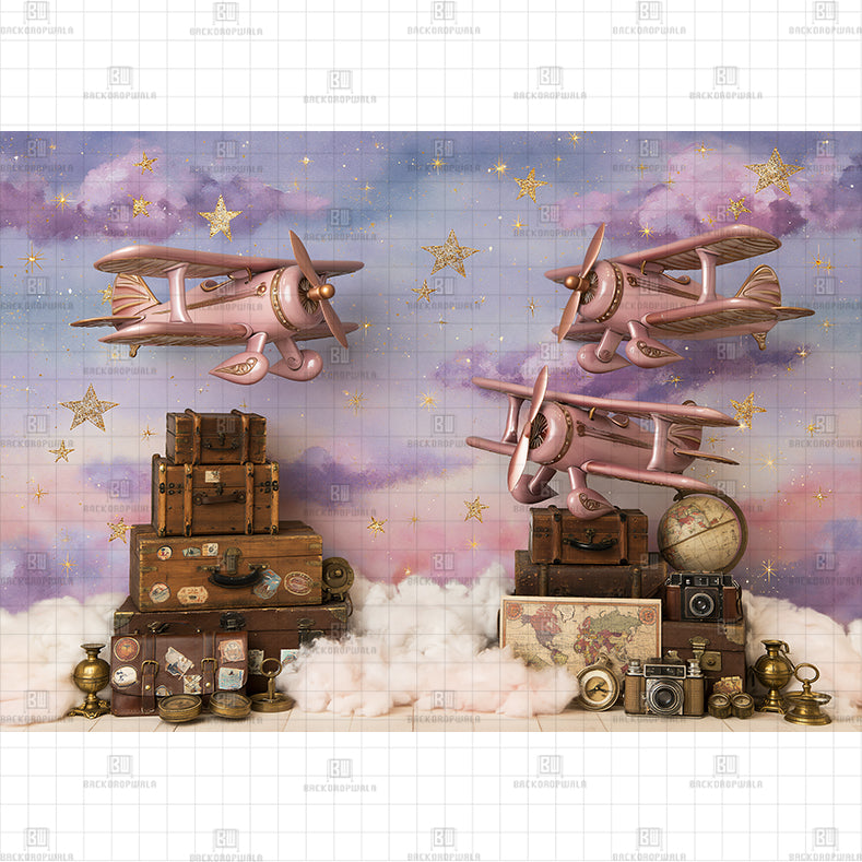Beautyful Airplane Theme Printed Baby Backdrop