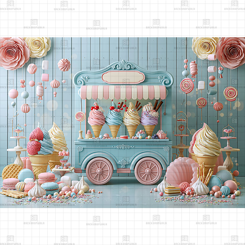 Colorful Ice Cream Bar Printed Baby Backdrop