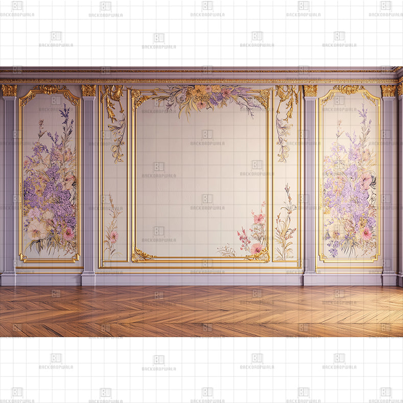 Lilac Floral Royal Wall backdrop Printed Baby Backdrop