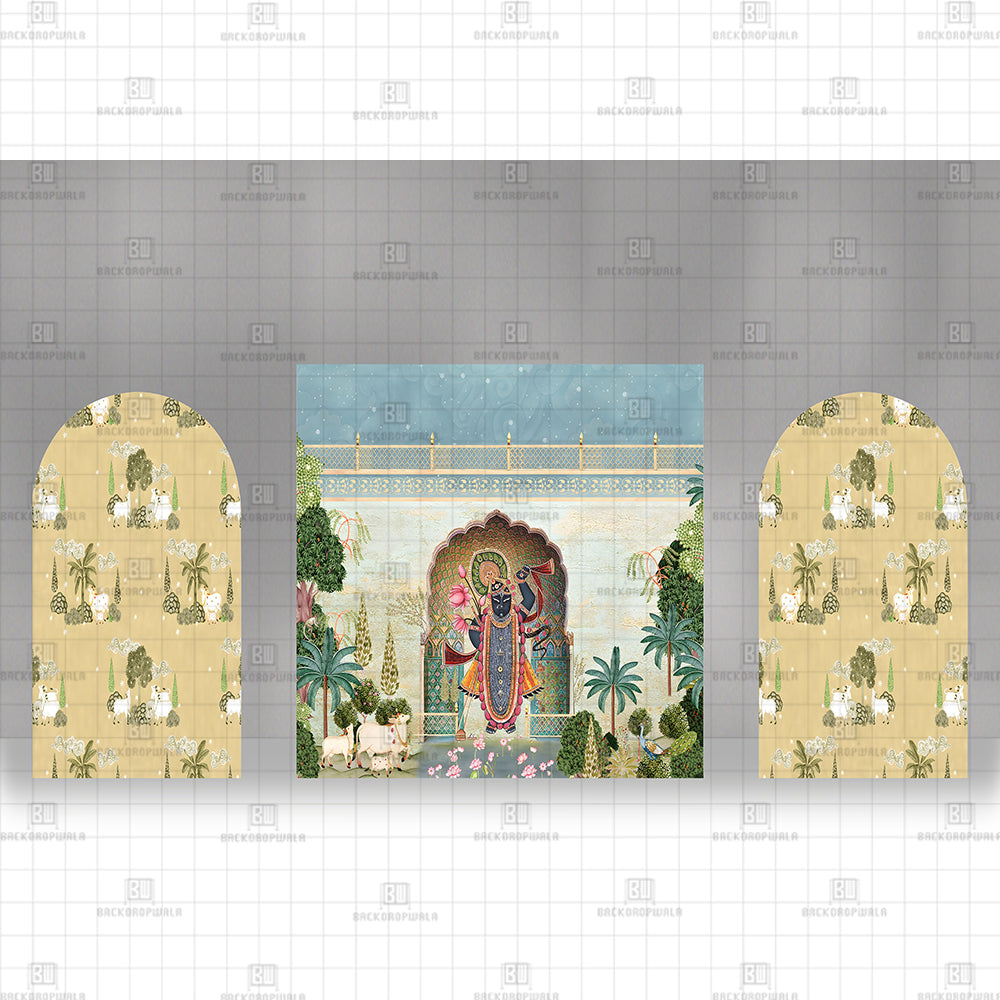 Shrinathji's Divine Garden Printed Event Backdrop