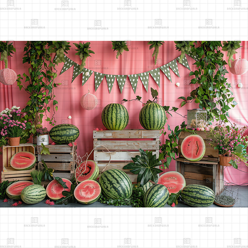 Watermelon Pink Banner Printed Baby Backdrop