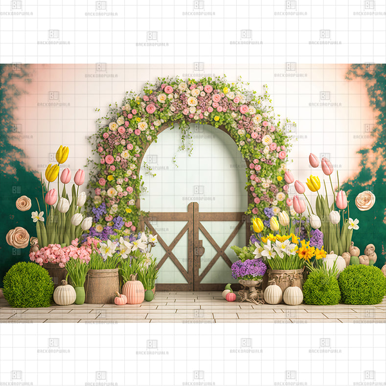 Floral Gate & Pampkins Printed Baby Backdrop