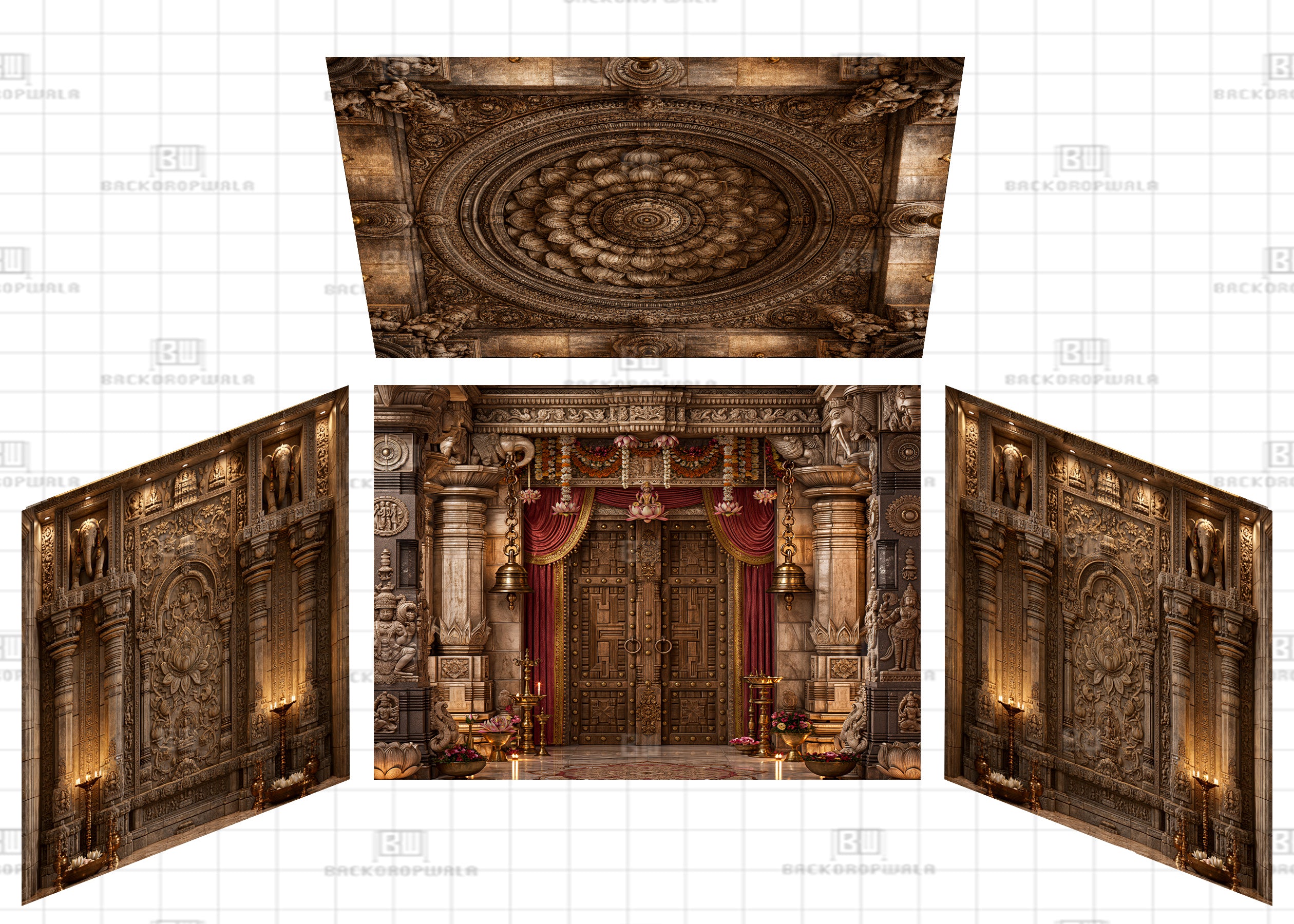 The Antiquity Carved Shrine Theme Ganesh Pandal Backdrop