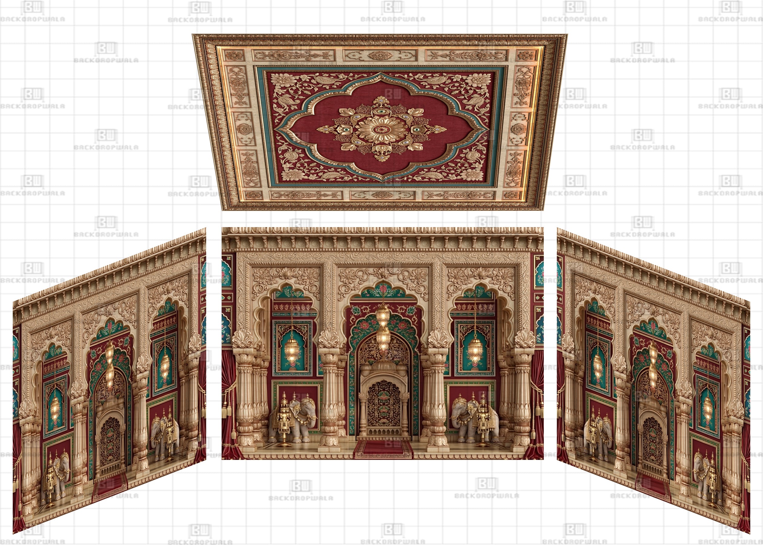 Royal Elephant Palace Arch Theme Ganesh Pandal Backdrop