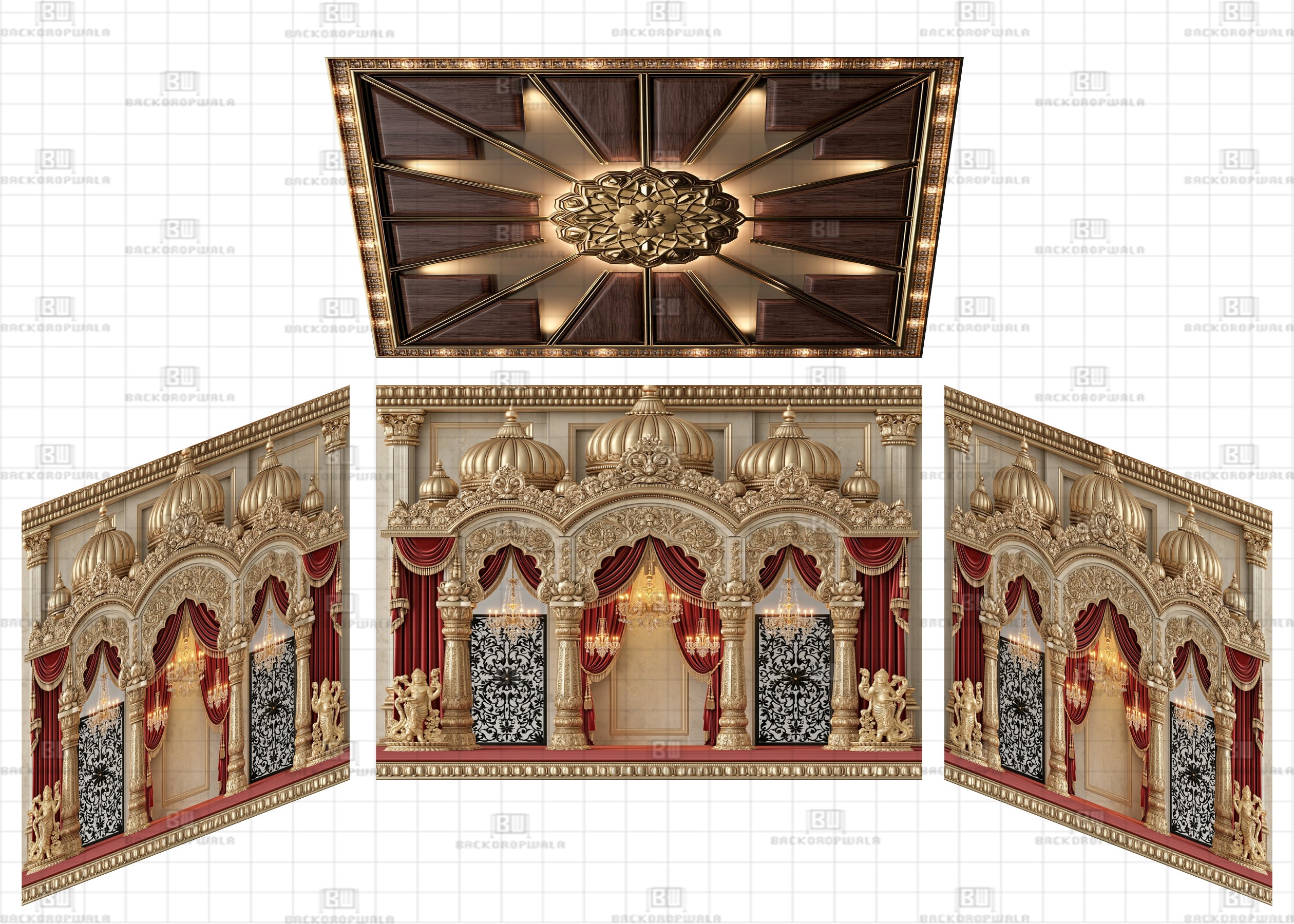 Regal Carved Dome Sanctum Theme Ganesh Pandal Backdrop