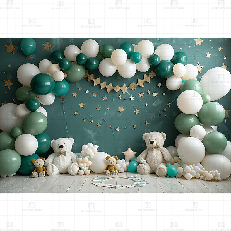 Green Galaxy Birthday Printed Baby Backdrop