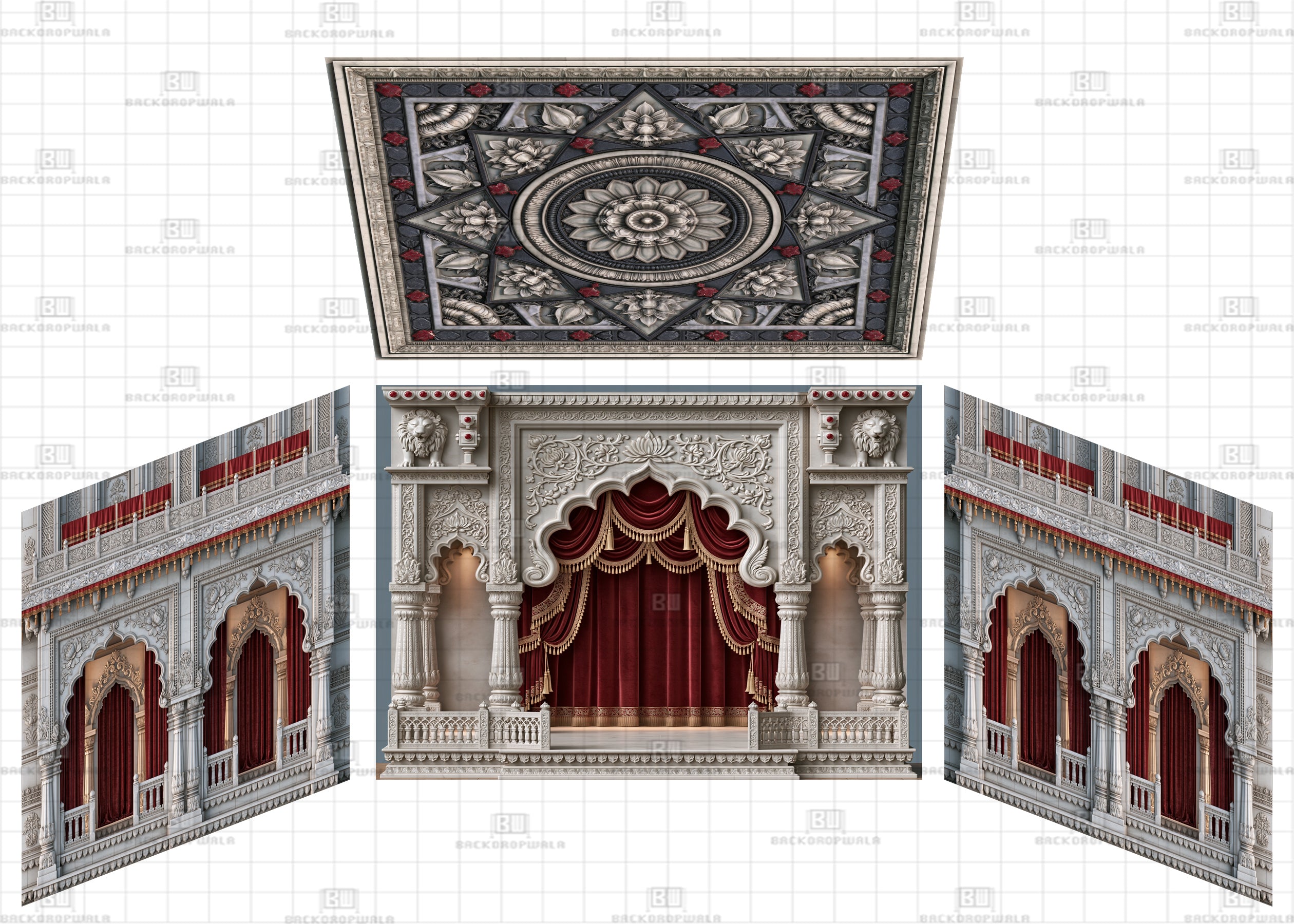 Elegant Draped Palace Stage Theme Ganesh Pandal Backdrop