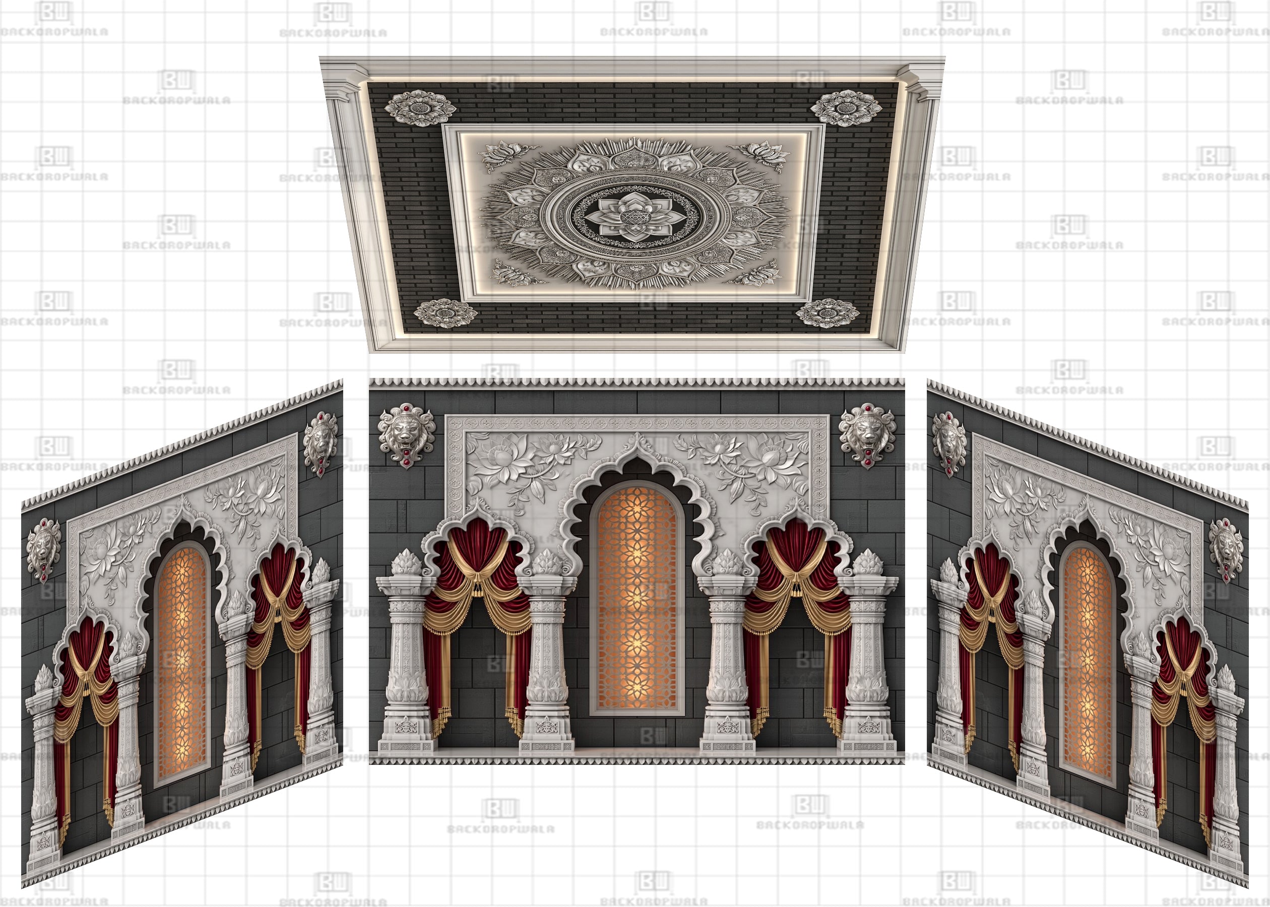 Illuminated Jali Palace Sanctum Theme Ganesh Pandal Backdrop