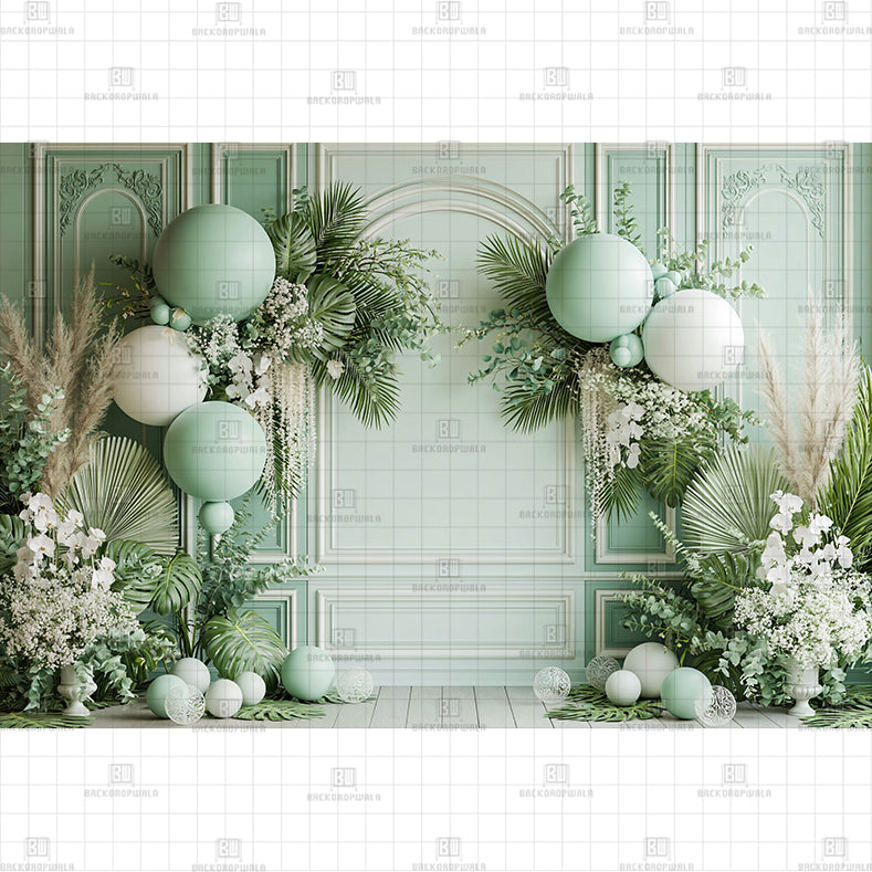 Green Leafy Love Birthday Printed Baby Backdrop