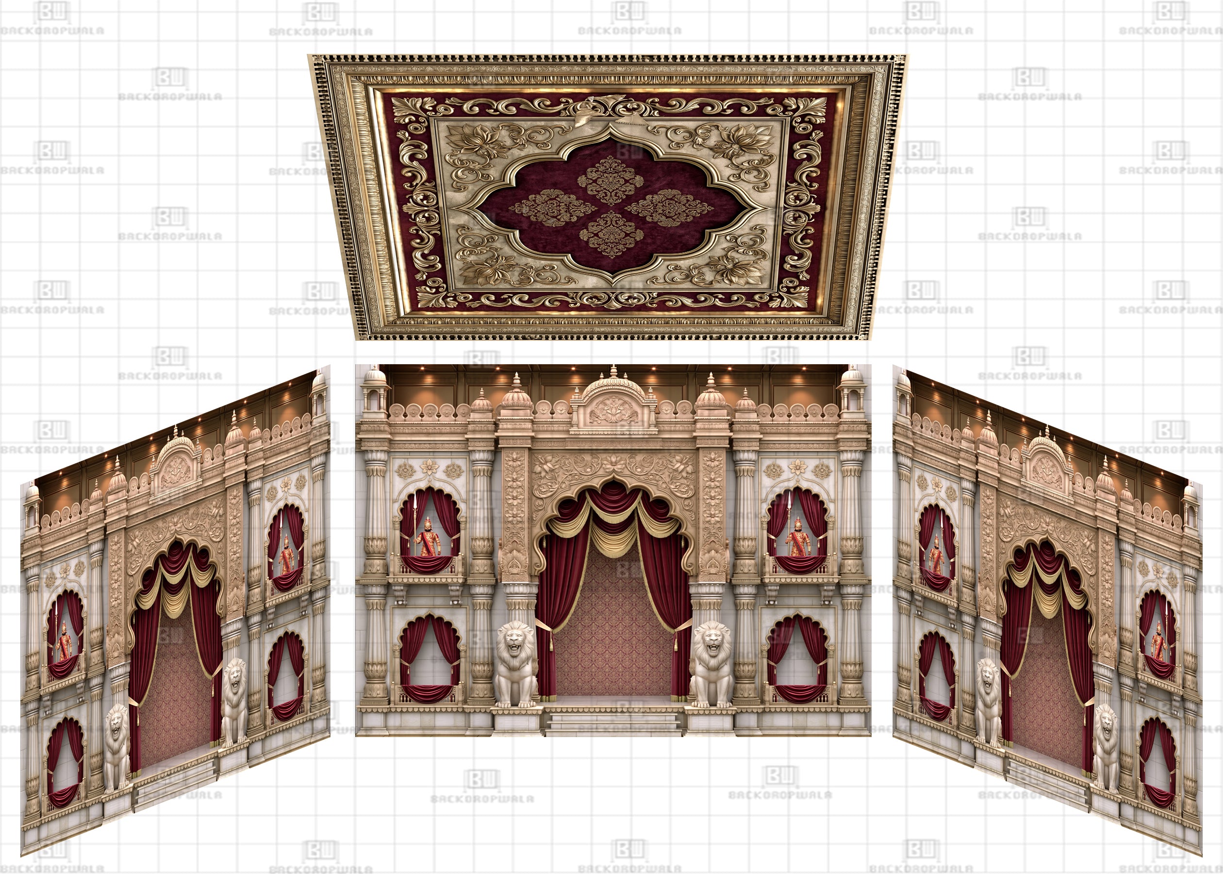 Regal Crimson Fort Entrance Theme Ganesh Pandal Backdrop