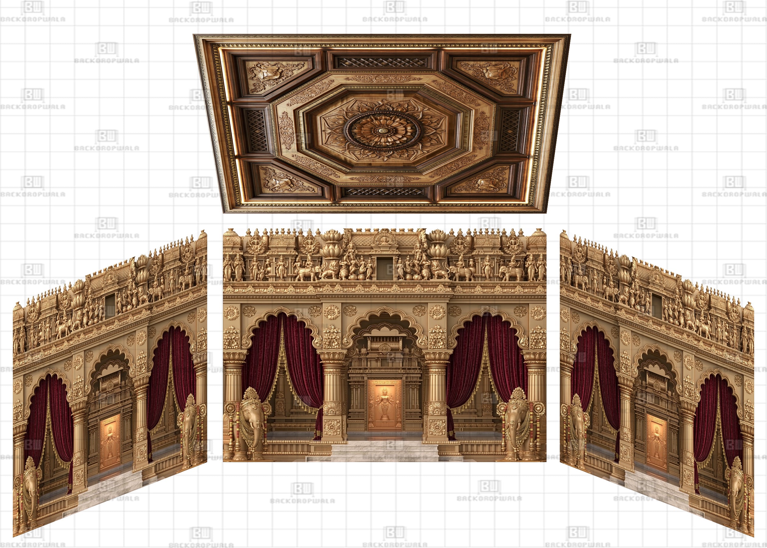 Traditional Gold Shrine Entrance Theme Ganesh Pandal Backdrop
