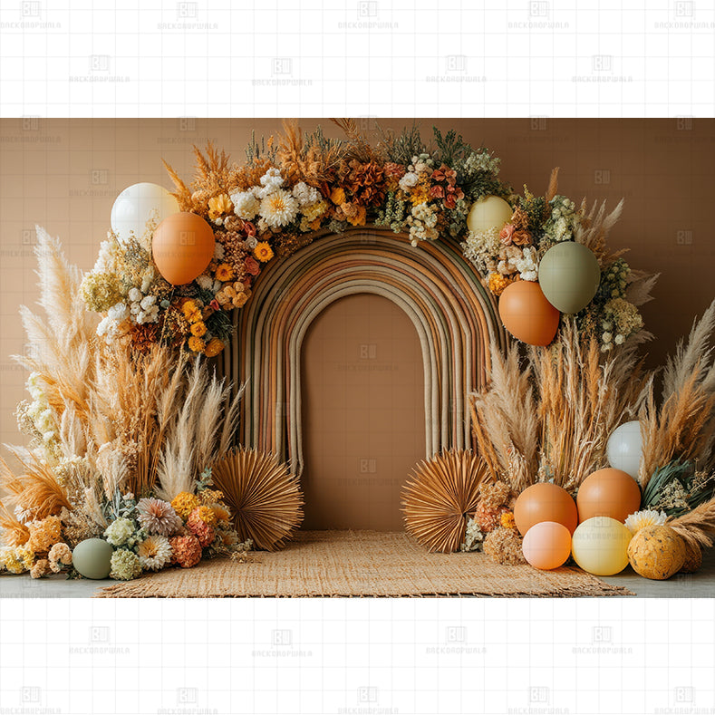 Rustic Orange Birthday Printed Baby Backdrop