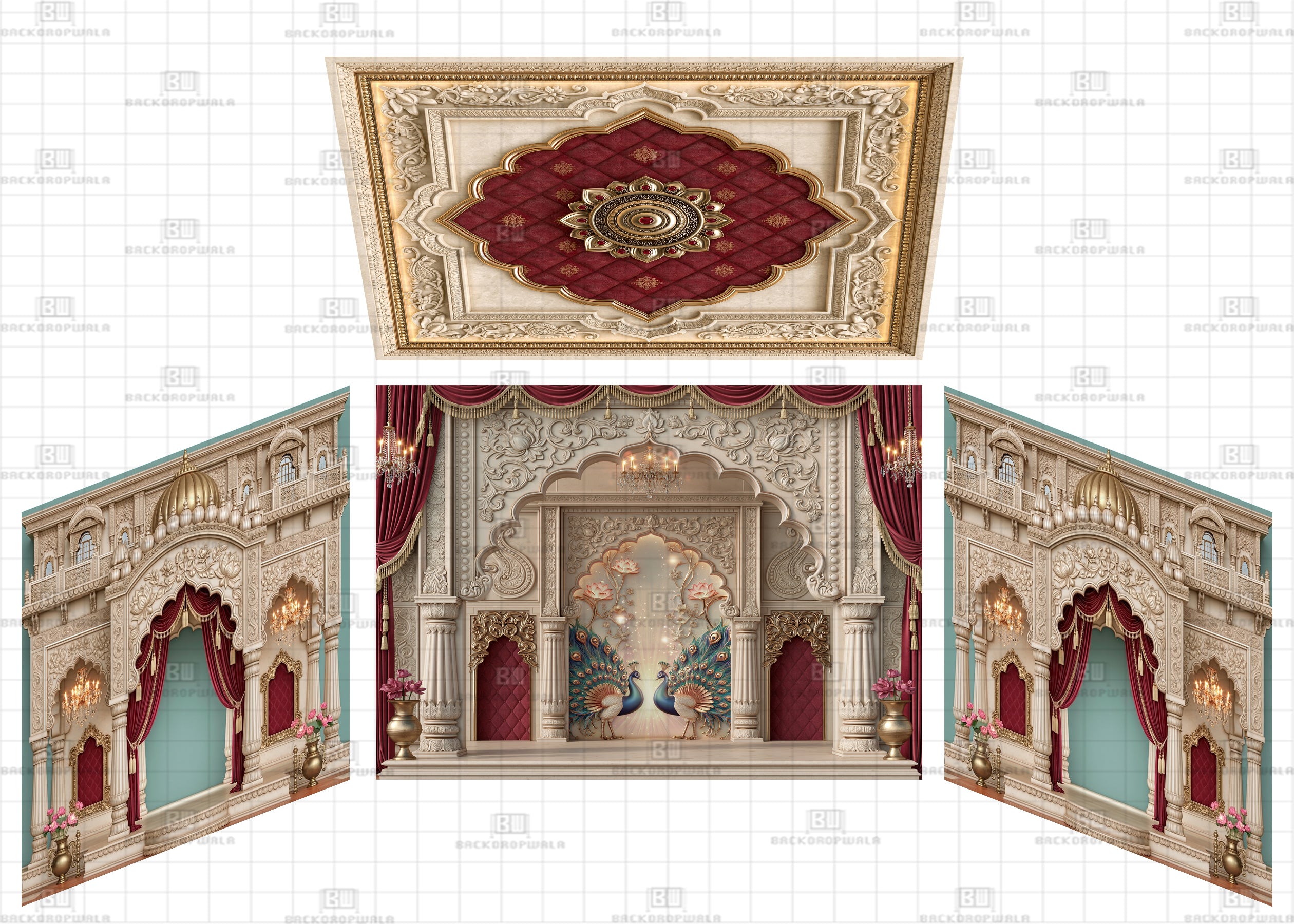 Crimson Velvet Theme Ganesh Pandal Backdrop