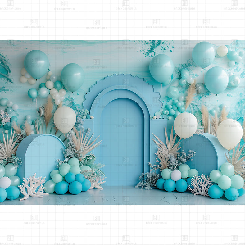 Dreamy Blue Birthday Printed Baby Backdrop