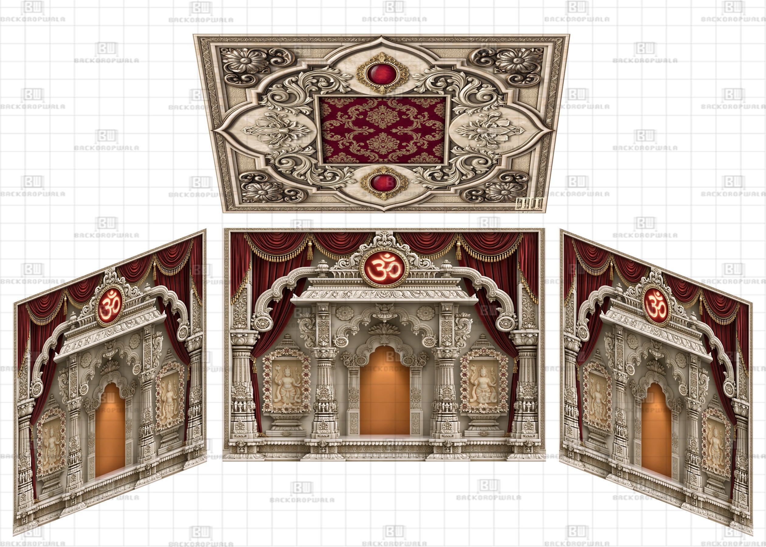 Sacred Om Stone Temple Ganesh Pandal Backdrop