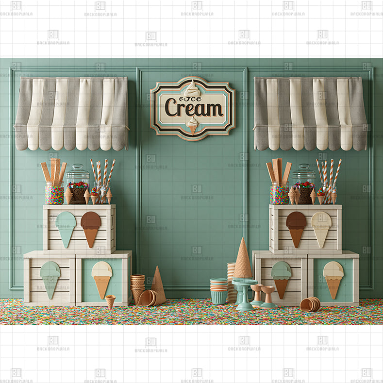 Ice Cream Parlor Printed Backdrop