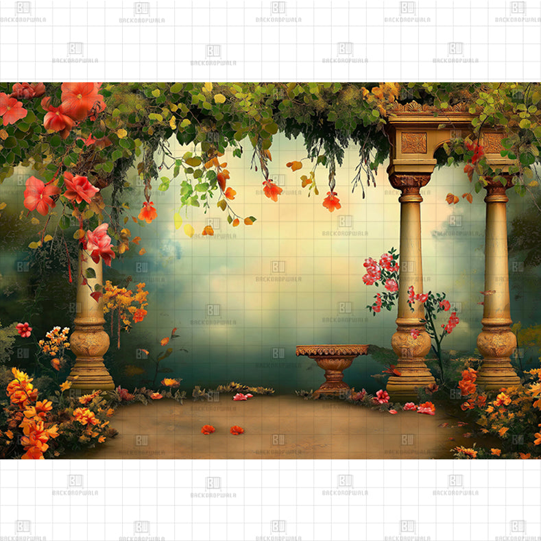 Floral Garden Colonnade Printed Baby Backdrop