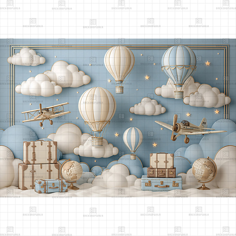 Airplane over the City Printed Baby Backdrop