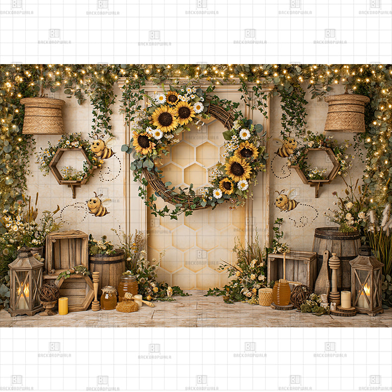 Cartoon Bee Garden Printed Baby Backdrop