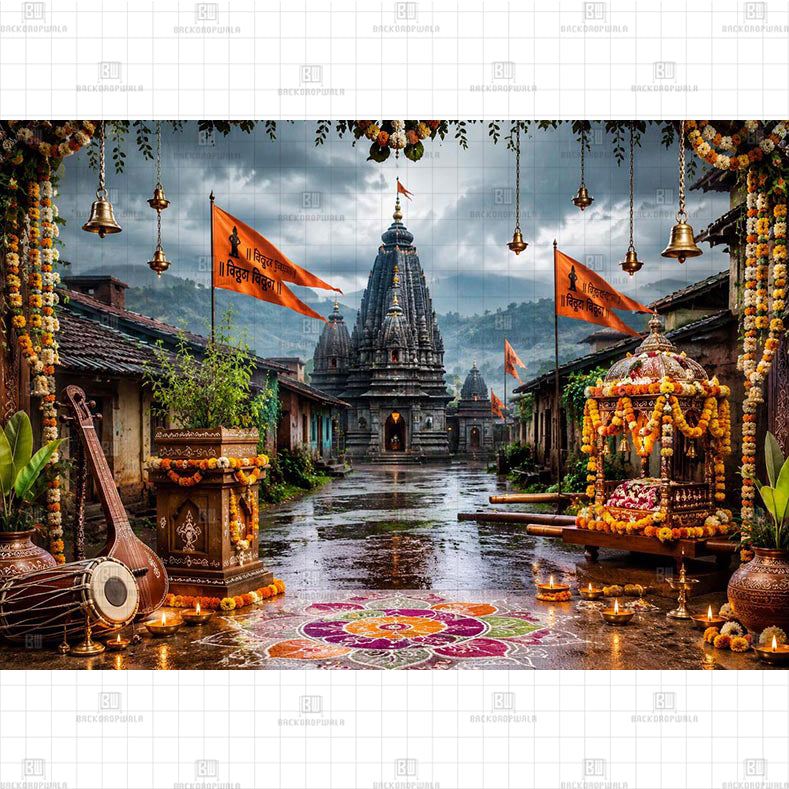 Saffron Skies over Pandharpur Ekadashi Printed Baby Backdrop