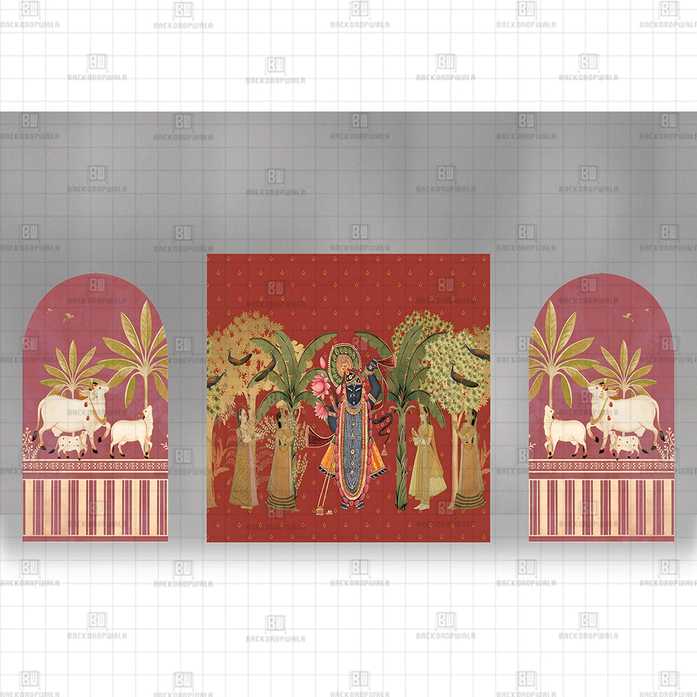 Traditional Nathdwara Pichwai Printed Event Backdrop