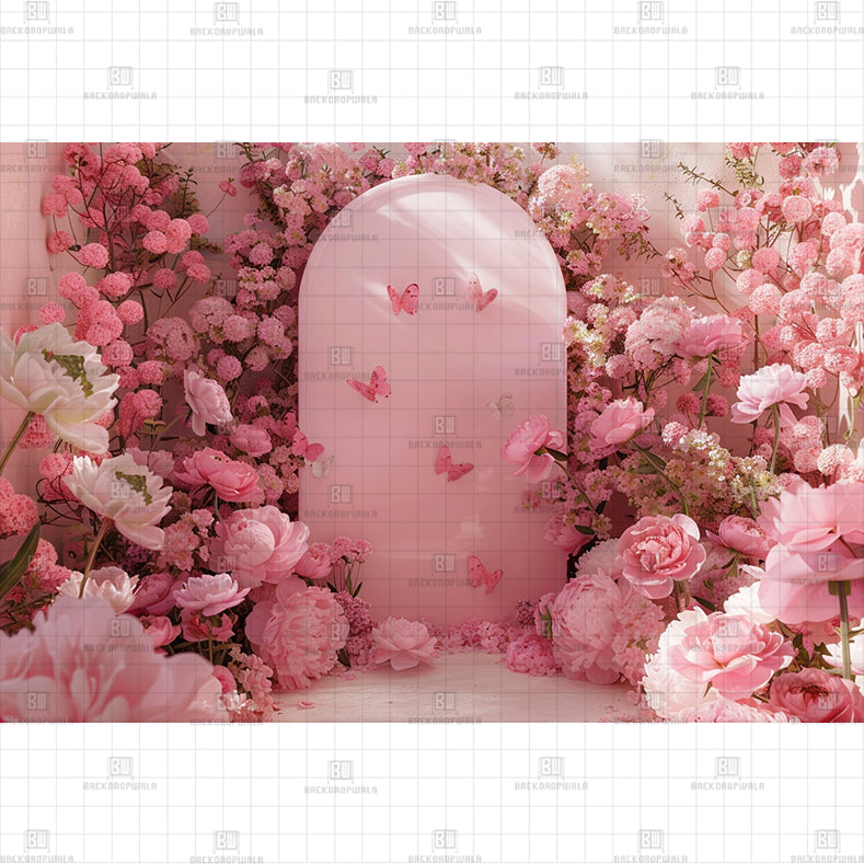 Pink Flower Bench Printed Baby Backdrop
