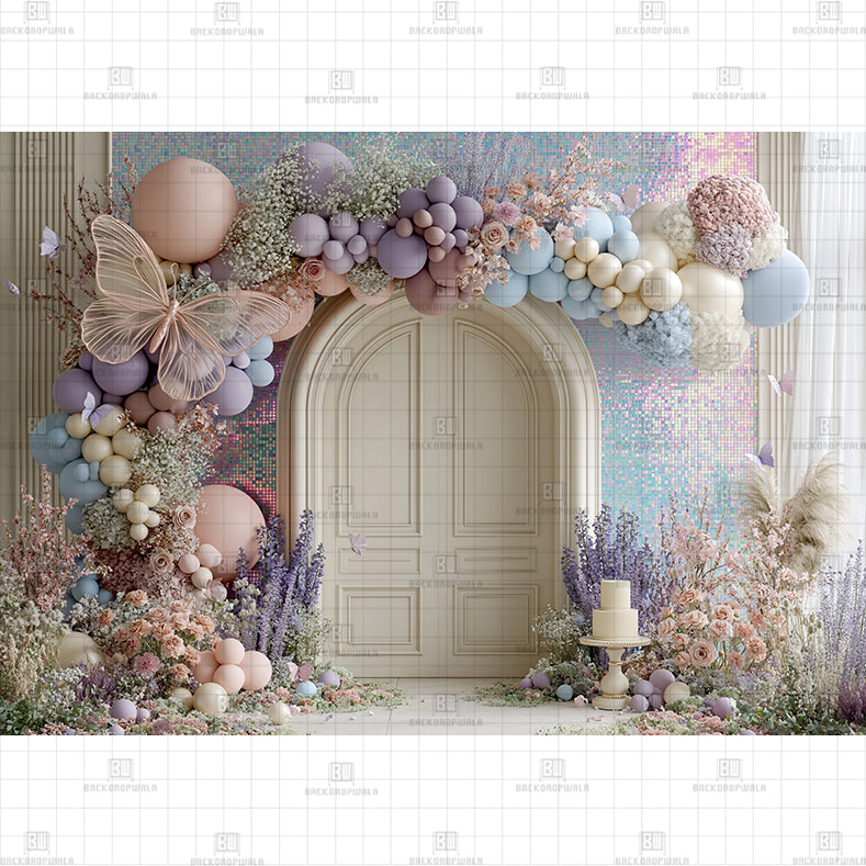 Pink Floral Arch Birthday Printed Baby Backdrop