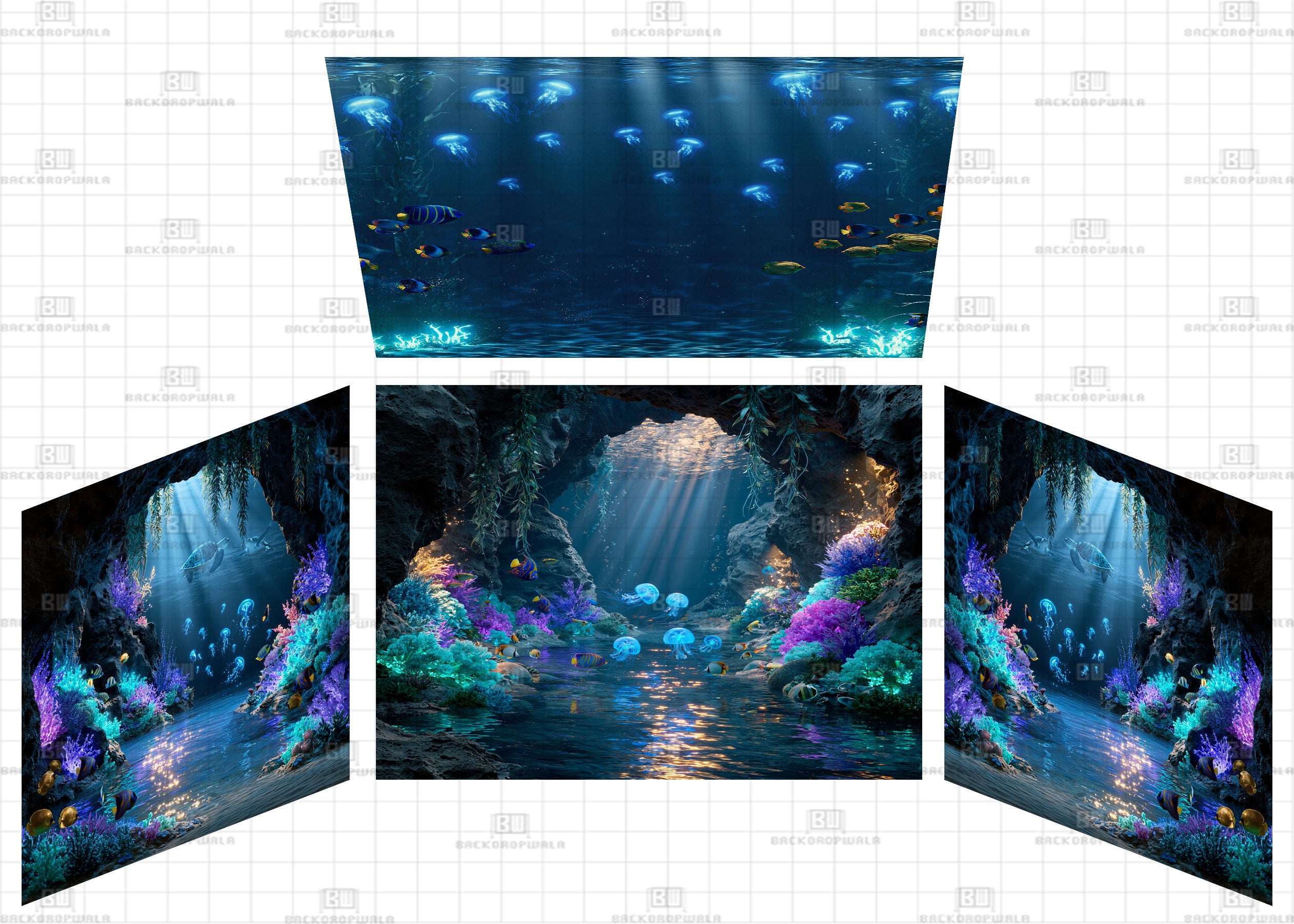 Underwater Sunlit Cave Sanctum Theme Ganesh Pandal Backdrop