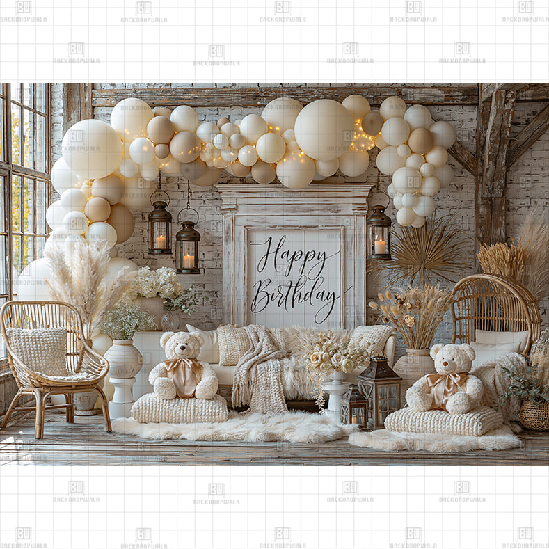 Teddy Tales Birthday Printed Baby Backdrop