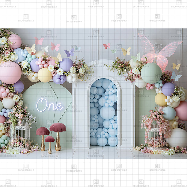 Rainbow Floral Theme Printed Baby Backdrop