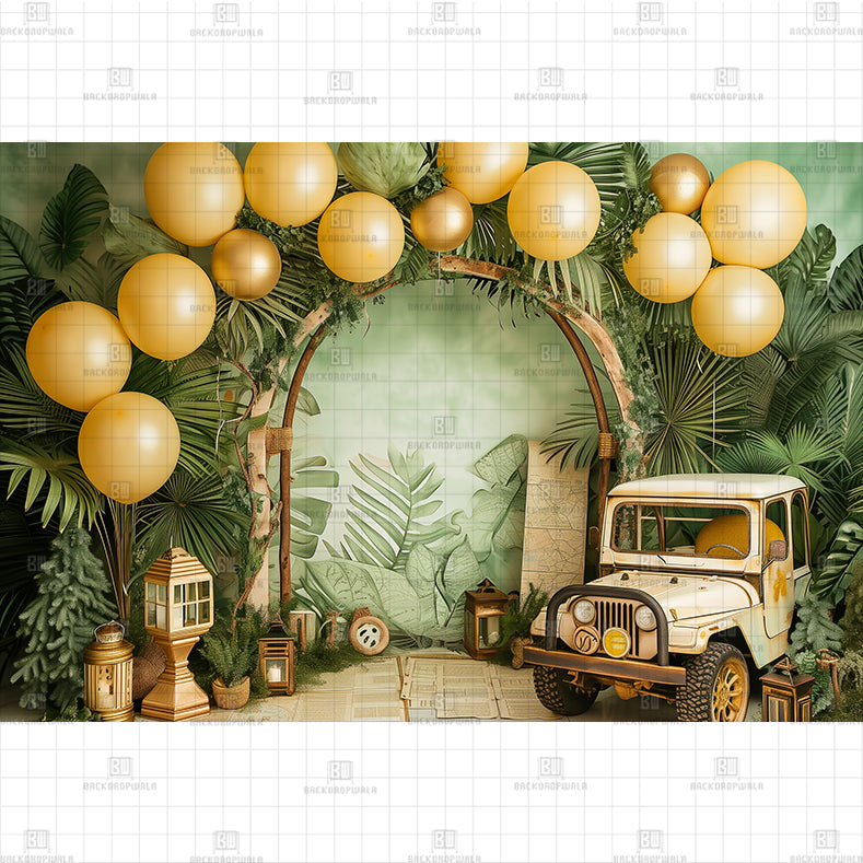 Safari Jeep Printed Baby Backdrop
