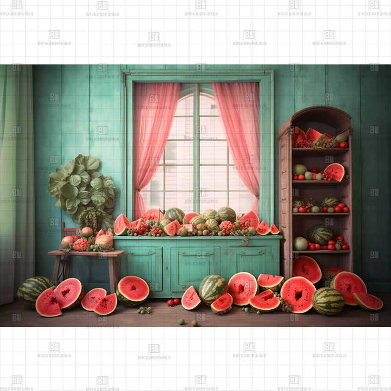 Watermelon Window Buffet Printed Baby Backdrop