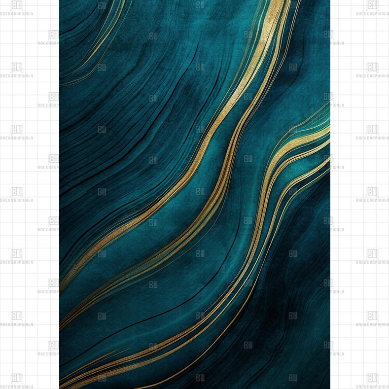 Teal and gold flowing abstract design Printed Product Backdrop
