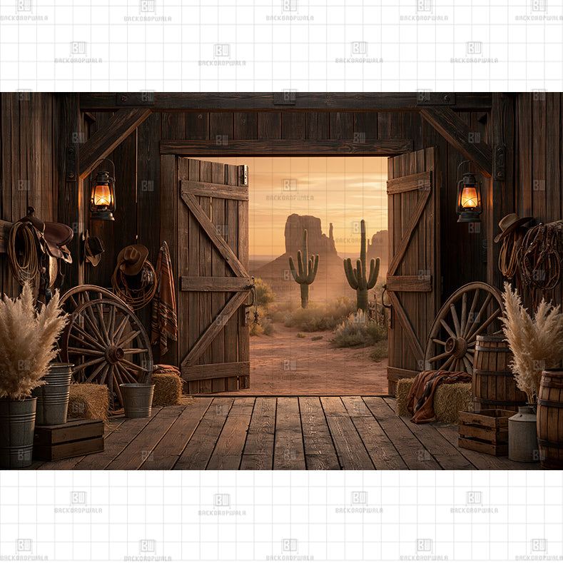 Cowboy Stable Nook Printed Baby Backdrop
