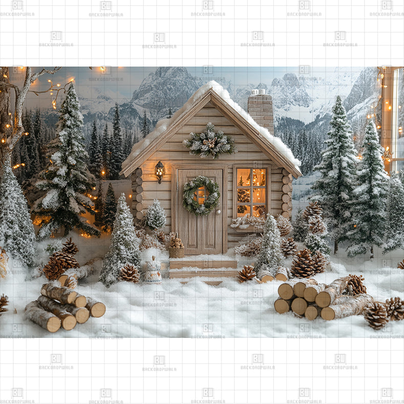 Mountain Cabin Christmas Printed Baby Backdrop