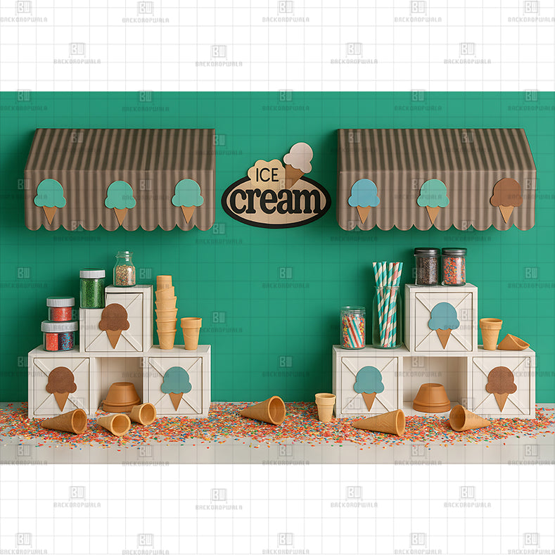Ice Cream Cone Shop Printed Baby Backdrop