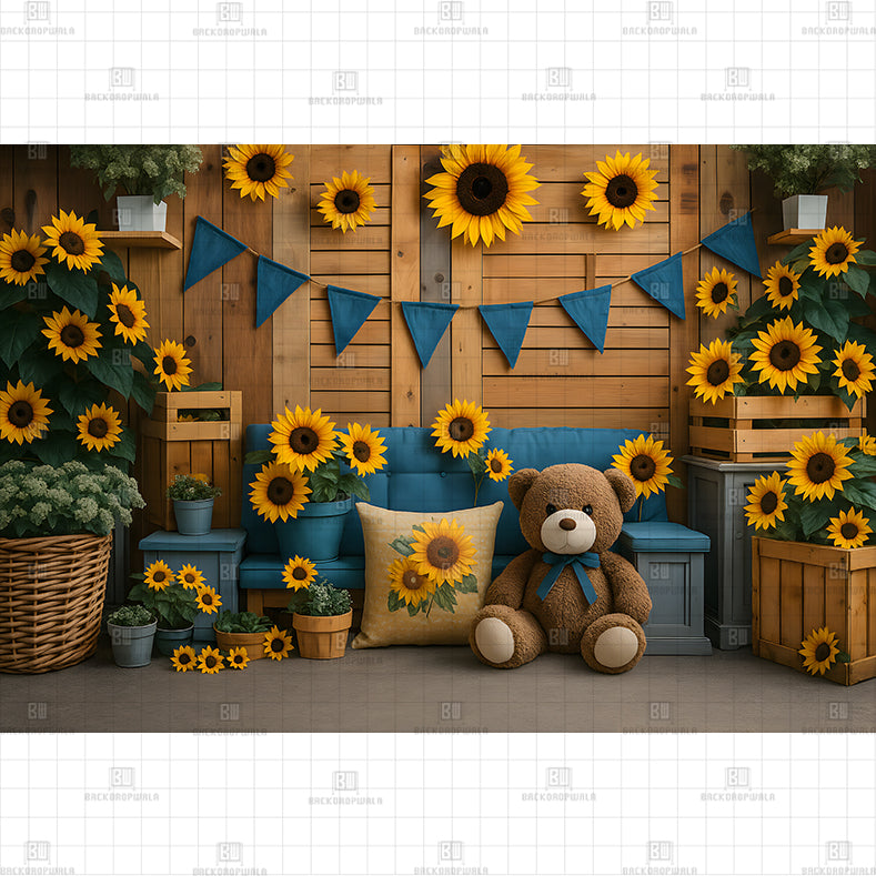 Sunflower Bench Printed Baby Backdrop