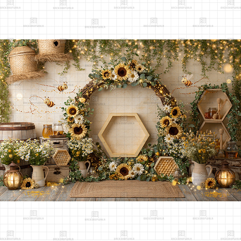 Sunflower Bee Door Printed Baby Backdrop