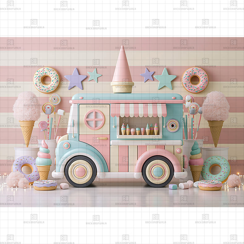 Ice Cream Cone Shop Printed Baby Backdrop