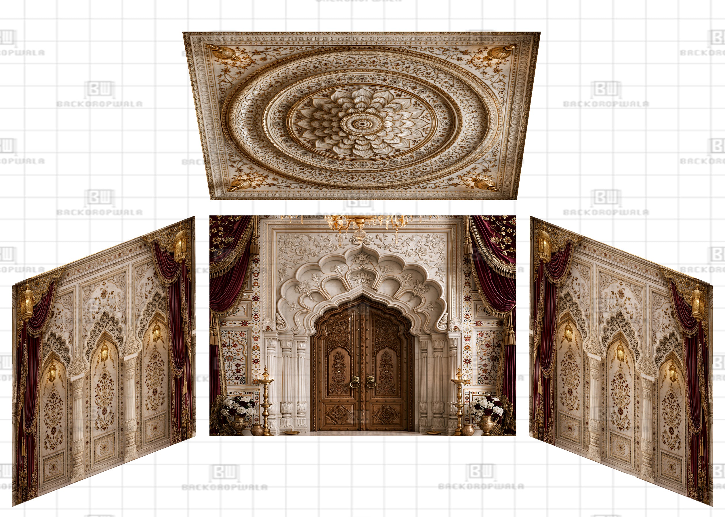The White Marble Royal Pavilion Theme Ganesh Pandal Backdrop