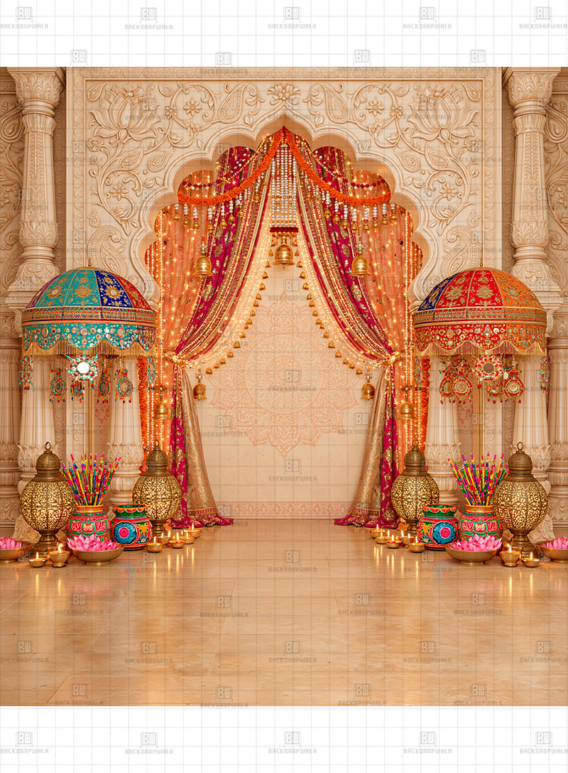 Classic Rajasthani Palace Celebration Navratri Printed Backdrop