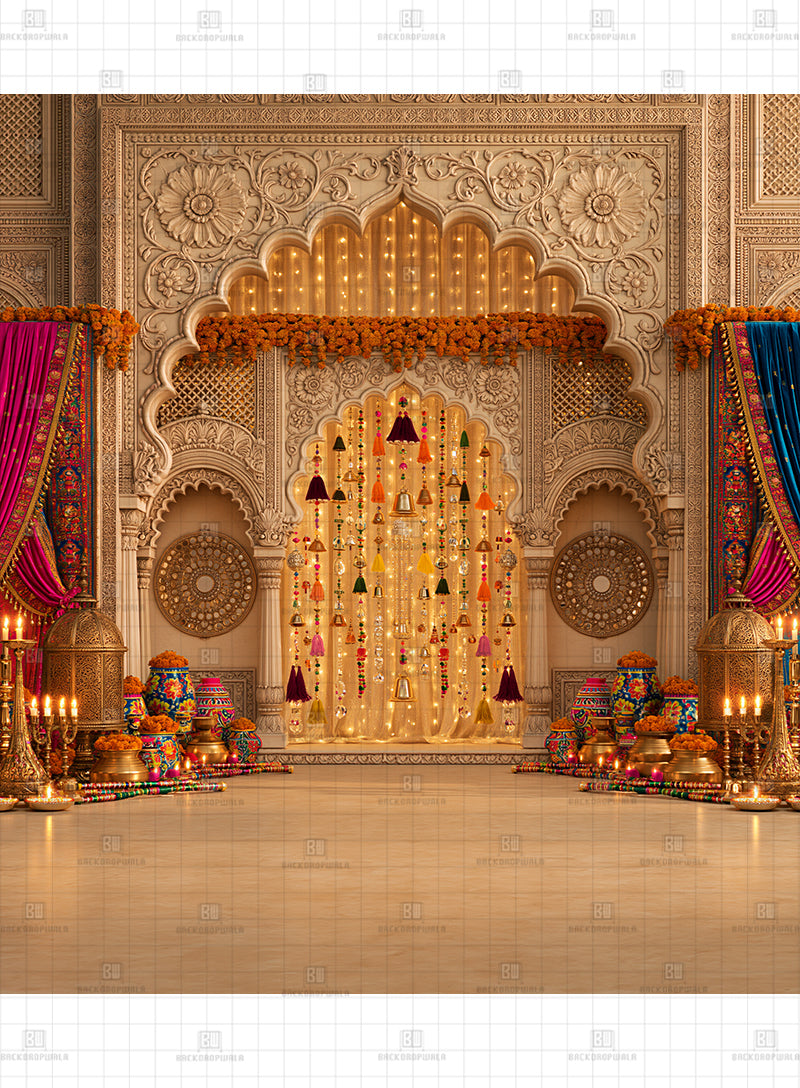 Traditional Hanging Tassel Navratri Printed Backdrop
